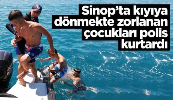 Kıyıya dönemeyen çocukları polis kurtardı 